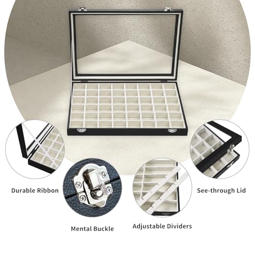 Stratalife 48 Grid Earring Organizer, Jewelry Holder Organizer with Lid - color: Beige-Black, size: 48 Grid