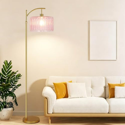 QIYIZM Pink Floor Lamp for Living Room,Bedroom,Gold Dimmable Standing Lamp with Remote,Mid Century Modern Brass Tall Lamp Boho Floor Lamps Arc Stained Glass Flower Floor Light Lamp Girls kids Bohemian - size: Floor Lamp--10