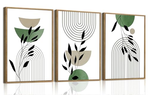Boho Line Plants Framed Canvas Wall Art Set of 3, 12x16 inch - color: Line Plants, size: 12"x16"Natural
