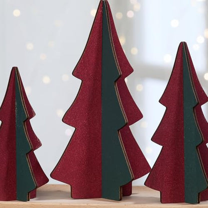 Your Heart's Content Set of 3 Wood Slotted Trees Multi-Colored Wooden Interlocking Trees, Shelf sitters, Valentine Mantel, Winter Tabletop Accent, Festive Table, Handmade (Set 3 Burgundy) - color: Set 3 Burgundy