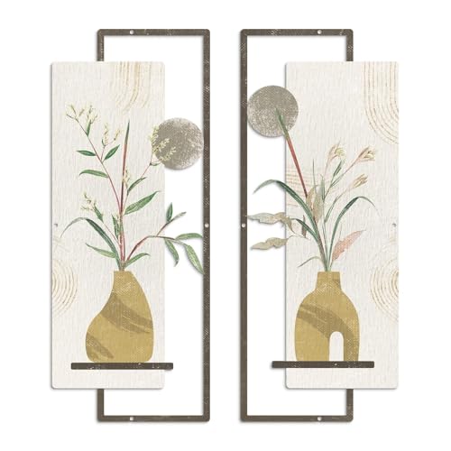Putuo Decor Boho Vase Plant Metal Wall Art, Geometric Botanical Hanging Decor for Living Room Bedroom - color: Square Vase