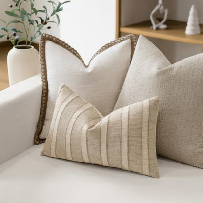 FIOUOVO Striped Lumbar Throw Pillow Covers 12x20 Set of 2, Natural Linen - color: Natural Linen, size: 20" x 12" (Pack of 2)