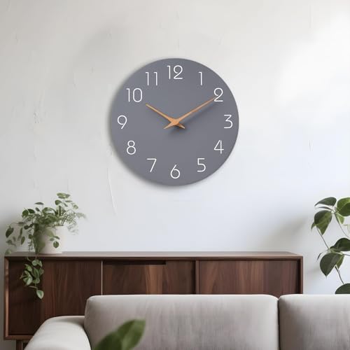 Mosewa Wall Clock 12" Silent Non-Ticking Battery Operated Modern Simple - color: C_gray, size: 12 Inch