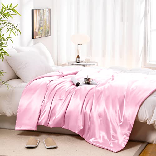 Vonty Blush Pink Satin Throw Blanket 50x60In, Cooling Silky Wrinkle-Free - color: Blush Pink, size: 50" x 60"