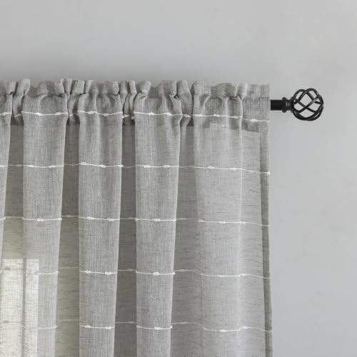 Grey Sheer Curtains 84 Inches for Living Room Faux Linen 2 Panels - color: Grey, size: 52"W x 84"L (Pack of 2)