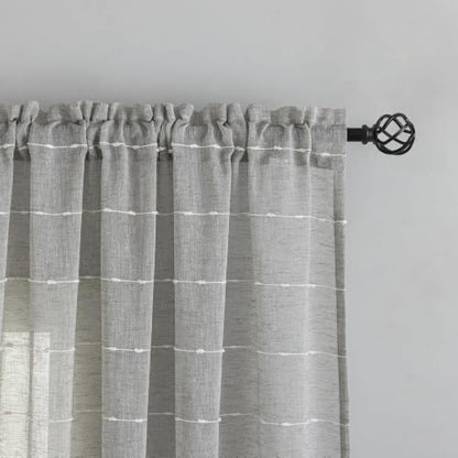 Grey Sheer Curtains 63 Inches for Living Room Faux Linen 2 Panels - color: Grey, size: 52"W x 63"L (Pack of 2)