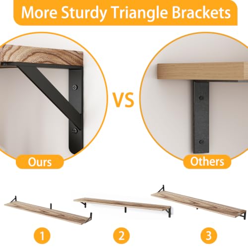 YGEOMER 47.2 in Floating Shelves for Wall, Light Carbonized Brown Set of 4 - color: Light Carbonized Brown, size: 47.2 inches