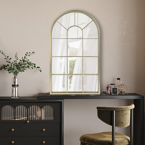 HQiJun Wall Mirror Window Decorative Mirrors Arched Farmhouse for Living Room Bedroom Entryway Bathroom Vanity(Gold,31.5” x 20” x 1”) - color: Gold, size: 31.5"L x 20"W