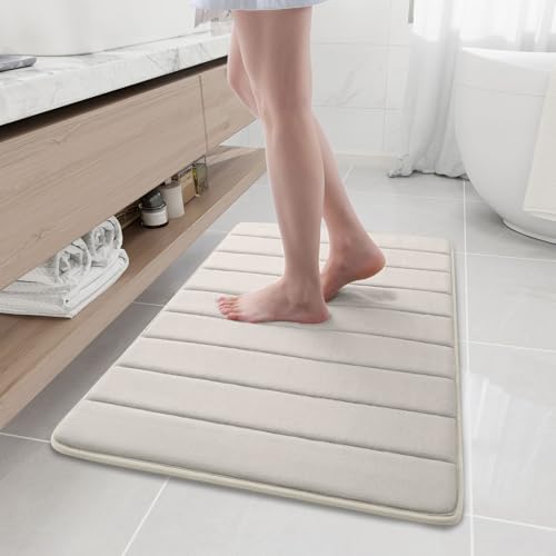 Buganda Memory Foam Bath Mat 35.4 x 24, Ultra Soft Absorbent Bathroom Rugs - color: Cream, size: 35.4" X 24"