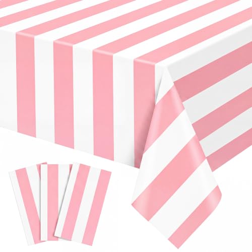NatNarr 3 Pack Pink Striped Tablecloths, Pink and White Striped Tablecloth - color: Pink Striped