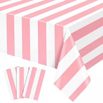 NatNarr 3 Pack Pink Striped Tablecloths, Pink and White Striped Tablecloth - color: Pink Striped