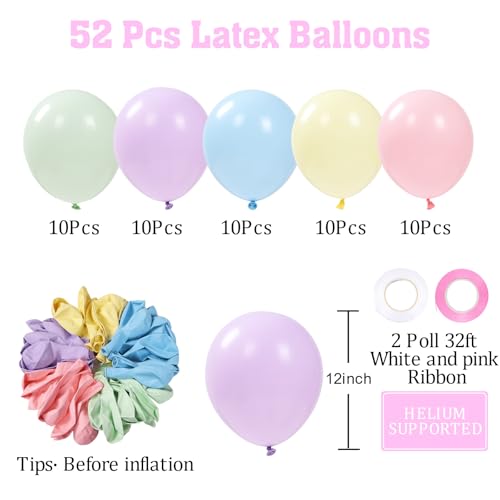 Patimate Pastel Balloons Set 50 pcs 12 inch Macaron Latex Balloons Kit - color: Pastel