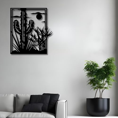 Metal Wall Decor | 17'' x 17'' x 0.05'' Desert Cactus Art Themed Wall Decorations | Handmade Indoor and Outdoor Wall Art (17'' x 17'', Desert Cactus, Black) - size: 17'' x 17'', style: Desert Cactus