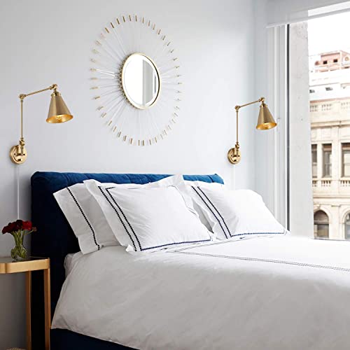 WINGBO Farmhouse Swing Arm Wall Sconce Set of 2, Industrial Adjustable Wall Lamp Light Fixture for Living Room Bedroom Vanity Study Desk Office, Plug in or Hardwired, Brass - color: Brass