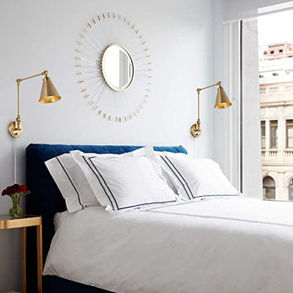 WINGBO Farmhouse Swing Arm Wall Sconce Set of 2, Industrial Adjustable Wall Lamp Light Fixture for Living Room Bedroom Vanity Study Desk Office, Plug in or Hardwired, Brass - color: Brass
