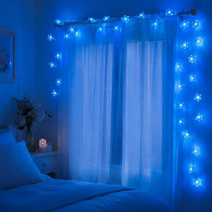 Plug in Blue Flower String Lights, 33ft 100 LED Cherry Blossom Fairy Lights - color: Blue