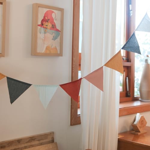 3.9ft Half Circle Banner - Pastel Cotton Pennants for Kids Tent, Nursery & Birthday Party Decor Pastel pennant banner | Single Sided Hanging Banners (2-Strip Pack) - color: Tuscany