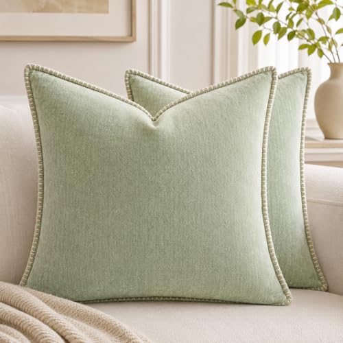 Decorative Throw Pillow Covers 18x18Inch, Pack of 2 Green - color: Chenille-green