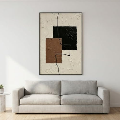 QKF Block Geometric 3D Texture Black Aluminum Frame Canvas Wall Art - color: Beige, Brown & Black