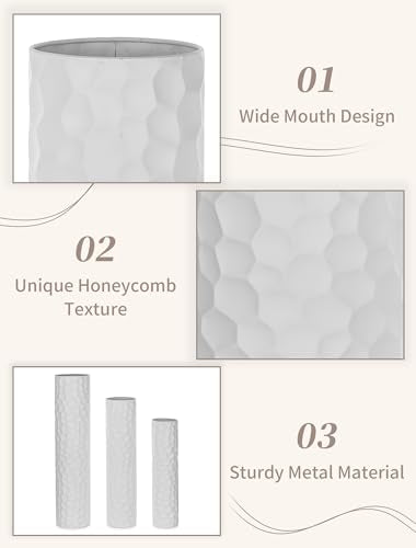 Sziqiqi White Tall Floor Vase Hammered Standing for Living Room, Set of 3 - color: White