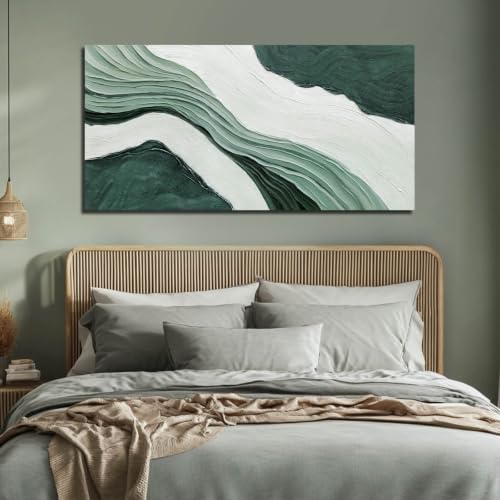 NBAODAN Green Abstract Wall Art Textured Canvas Wall Decor Neutral Paintings for Living Room Contemporary Artwork for Dining Room Bedroom 24x48 Inch - color: Green, size: 48"L x 24"W