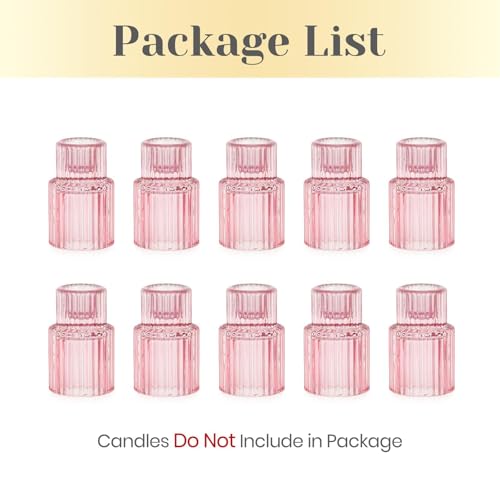 Hewory Glass Pink Candle Holder Bulk, 10PCS Valentines Taper Candle Holders - color: Pink, size: 10PCS
