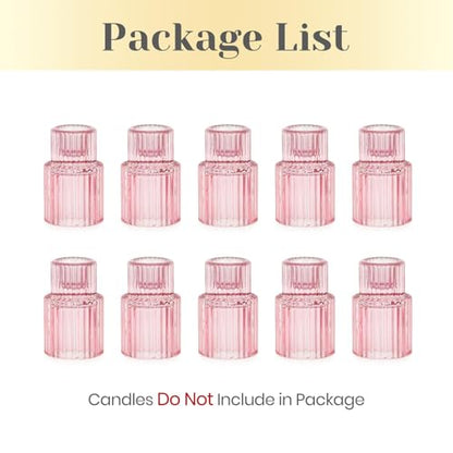 Hewory Glass Pink Candle Holder Bulk, 10PCS Valentines Taper Candle Holders - color: Pink, size: 10PCS