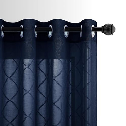 KOUFALL Navy Blue Curtains 63 Inch Length, Semi Sheer Curtains for Living Room 2 Panels Set with Grommet - color: Navy Blue, size: 52"W x 63"L (Pack of 2)