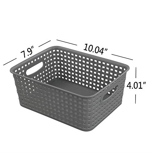 Sandmovie Grey Plastic Rattan Storage Baskets, 6 Packs - color: Grey