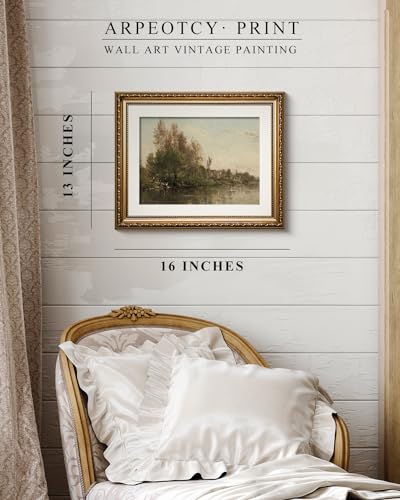 ARPEOTCY Vintage Gold Framed Wall Art Decor, 13x16 inch River Banks Landscape Paintings, Classic Vintage Room Decor, Canvas Prints Antique Frame Home Wall Art for Living Room Bedroom - color: Oise River Bank, size: 16"L x 13"W