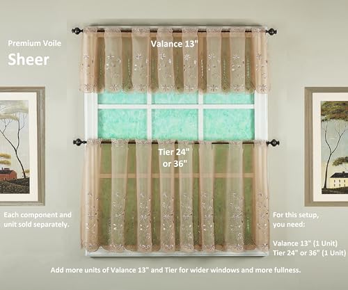 Today's Curtain, Samantha Embroidered Sheer Tier 24", Taupe, 59" W x 24" L - color: Taupe, size: 59"W x 24"L (Pack of 1)