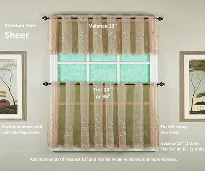 Today's Curtain, Samantha Embroidered Sheer Tier 36", Taupe, 59" W x 36" L - color: Taupe, size: 59"W x 36"L (Pack of 1)