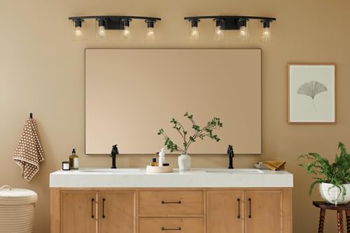 Kichler Crosby 4-Light Bathroom Vanity Light, Black - color: Black, size: 4 Light, style: Clear Glass