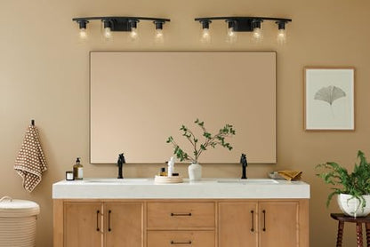 Kichler Crosby 4-Light Bathroom Vanity Light, Black - color: Black, size: 4 Light, style: Clear Glass