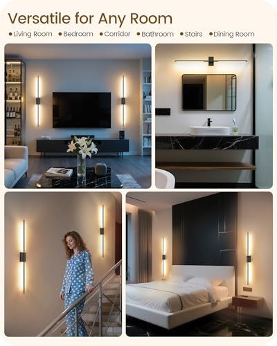39.4" Wireless Wall Sconces Battery Operated Set of 2, Rechargeable Lamps with Remote, 360° Rotation, 10000mAh, Touch Dimmable Lights for Bedroom, Living Room, Hallway, Black B07YBP205 - color: Black, size: 39.4 Inches
