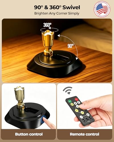 4 Pack Spot Lights Indoor Led Spotlight, Rechargeable Battery Wireless Up Lights Indoor Timer Remote, Small Dimmable Uplight for Plants Display Painting Dartboard Artwork Portrait Closet