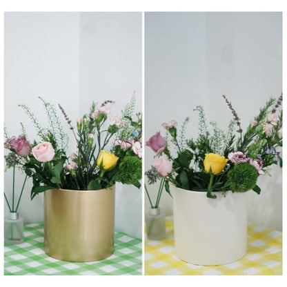7 Inch Beige Metal Plant Pot with Drainage Hole, Indoor Outdoor - color: Beige