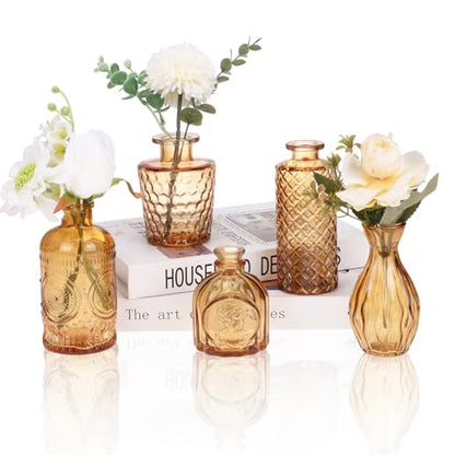 5pcs Amber Glass Bud Vase Set, Gold Small Flower Vases for Centerpieces - color: Amber, size: 5pcs