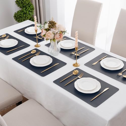 SHACOS Faux Leather Placemats Set of 8 Place Mats Table Mats, Navy Gray - color: Navy and Gray