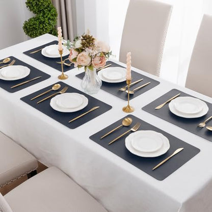 SHACOS Faux Leather Placemats Set of 8 Place Mats Table Mats, Navy Gray - color: Navy and Gray