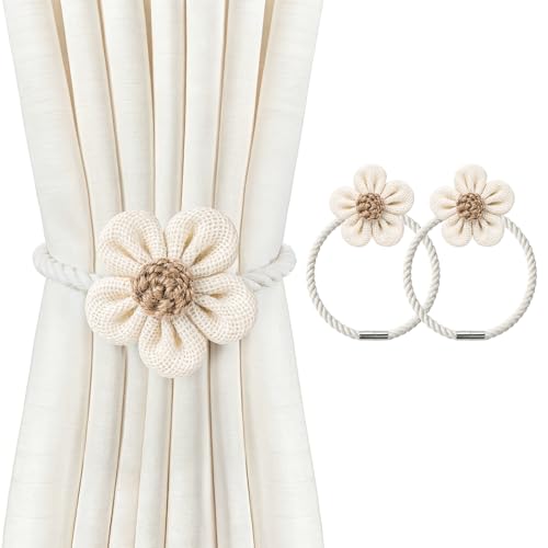 VIS'V Magnetic Curtain Tiebacks, Boho Curtain Holdbacks, Cream, 2 Pcs - color: Cream