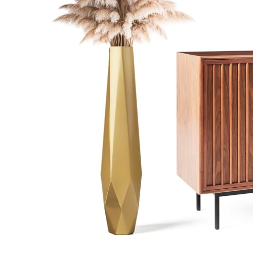 Large Floor Vase 31.5" Gloss Gold, Resin Geometric Faceted Vase with Angular Multi-Surface Design for Dried Pampas Grass Branches, Modern Decor for Living Room Corner - color: Gold, size: 31.49in