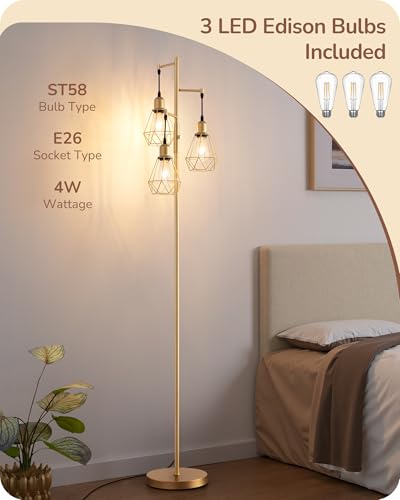 EDISHINE 70" Dimmable Farmhouse Floor Lamp for Living Room, Gold - color: Gold