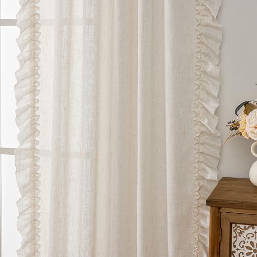 TERLYTEX Linen Curtains for Bedroom Ruffled Edges 47 x 63 Inch, 2 Panels - color: Natural Linen, size: 47"W x 63"L (Pack of 2)