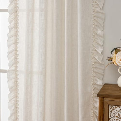Natural Linen Curtains for Bedroom Boho Farmhouse 47 x 54 Inch, 2 Panels - color: Natural Linen, size: 47"W x 54"L (Pack of 2)