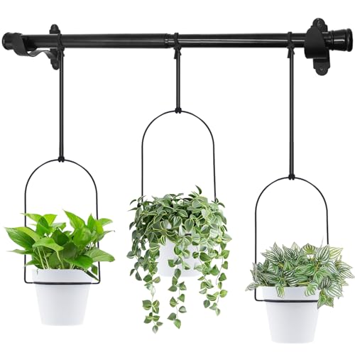 Hanging Planters for Indoor Plants Plant Hanger, Adjustable Hanging Window Planter Hanging Wall Planter for Garden, 23in Plant Shelves Metal Holder Rod with Pots (Black)