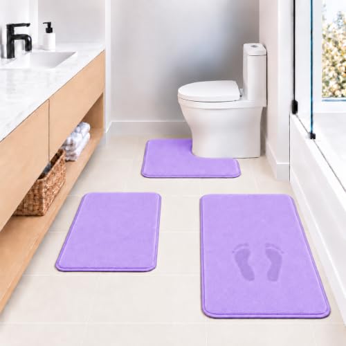 RUN HELIX Bathroom Rugs Sets 3 Piece, Soft Absorbent Memory Foam Bath Mats Set, Dry Fast Bath Mat, Machine Washable Bath Rug Set for Bathroom （Lilac） - color: Lilac