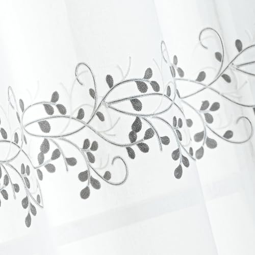 SLEEP ZONE Sheer Curtains for Living Room and Bedroom, Embroidered Sheer Curtains White Sheer Curtain 42 × 63 inch Length of 2 Panels, White Twig - color: White Twig, size: 42"W×63"L