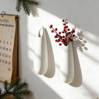 White Ceramic Wall Vases, Set of 2, 12 Inch, Teardrop Design - color: 2pcs-large