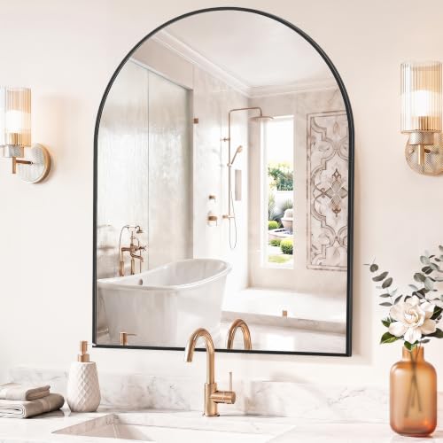 Sweetcrispy 30"x40" Arched Bathroom Mirror, Bathroom Mirrors for Over Sink - color: Black-arched, size: 40"L x 30"W